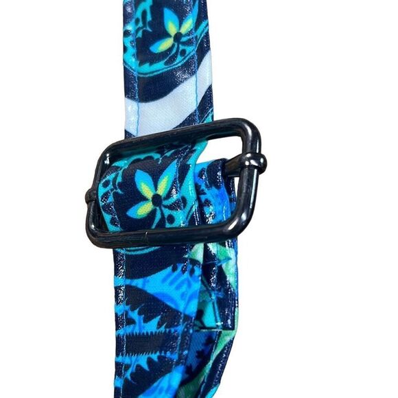 Women’s Blue funky fun vinyl Floral handmade Print Shoulder Bag Size Medium - Picture 7 of 15